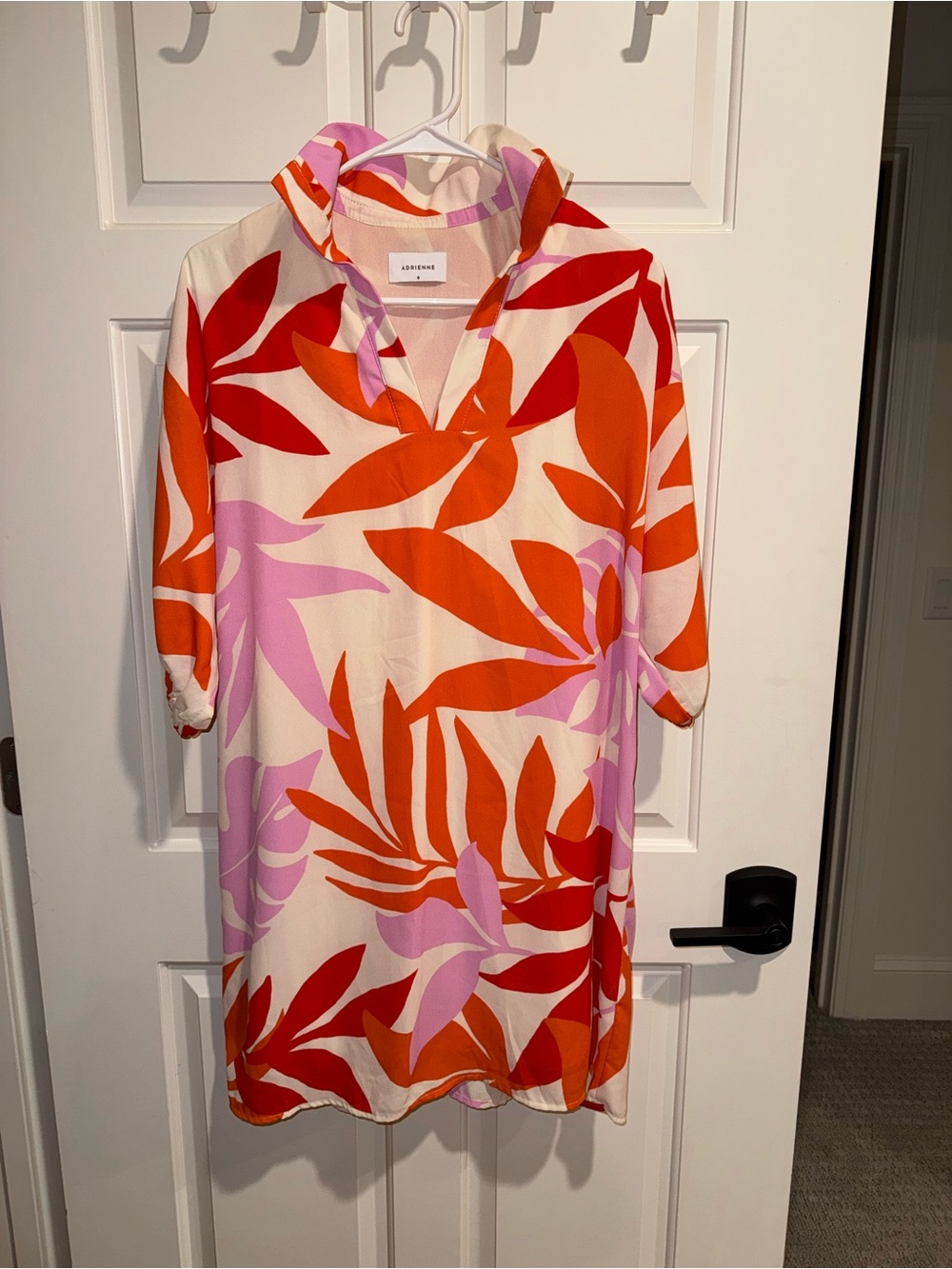 Adrienne Cream Mini Dress with Bold Orange & Pink Leaf Print